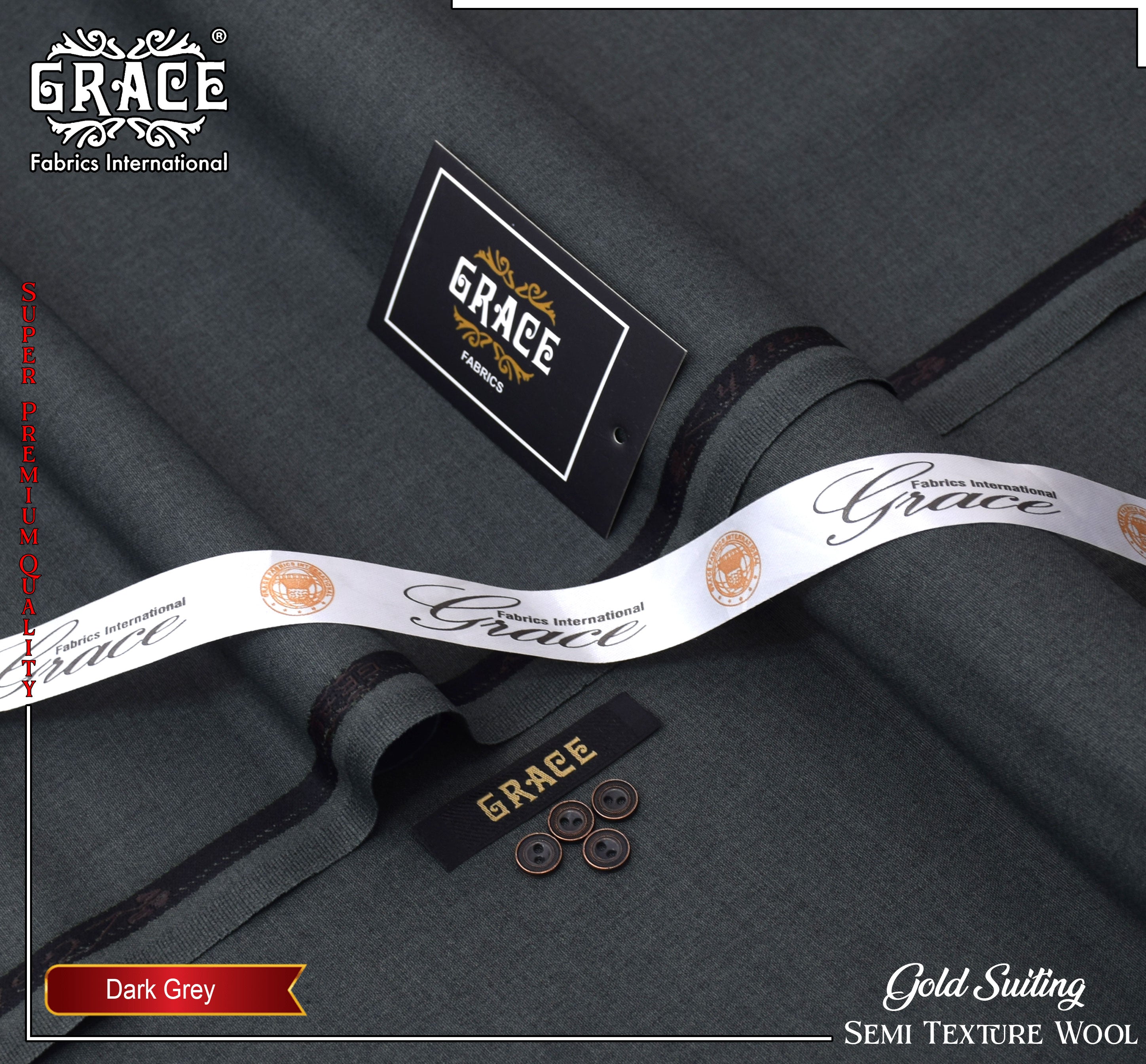 Grace Winter Wool Fabric - Dark grey