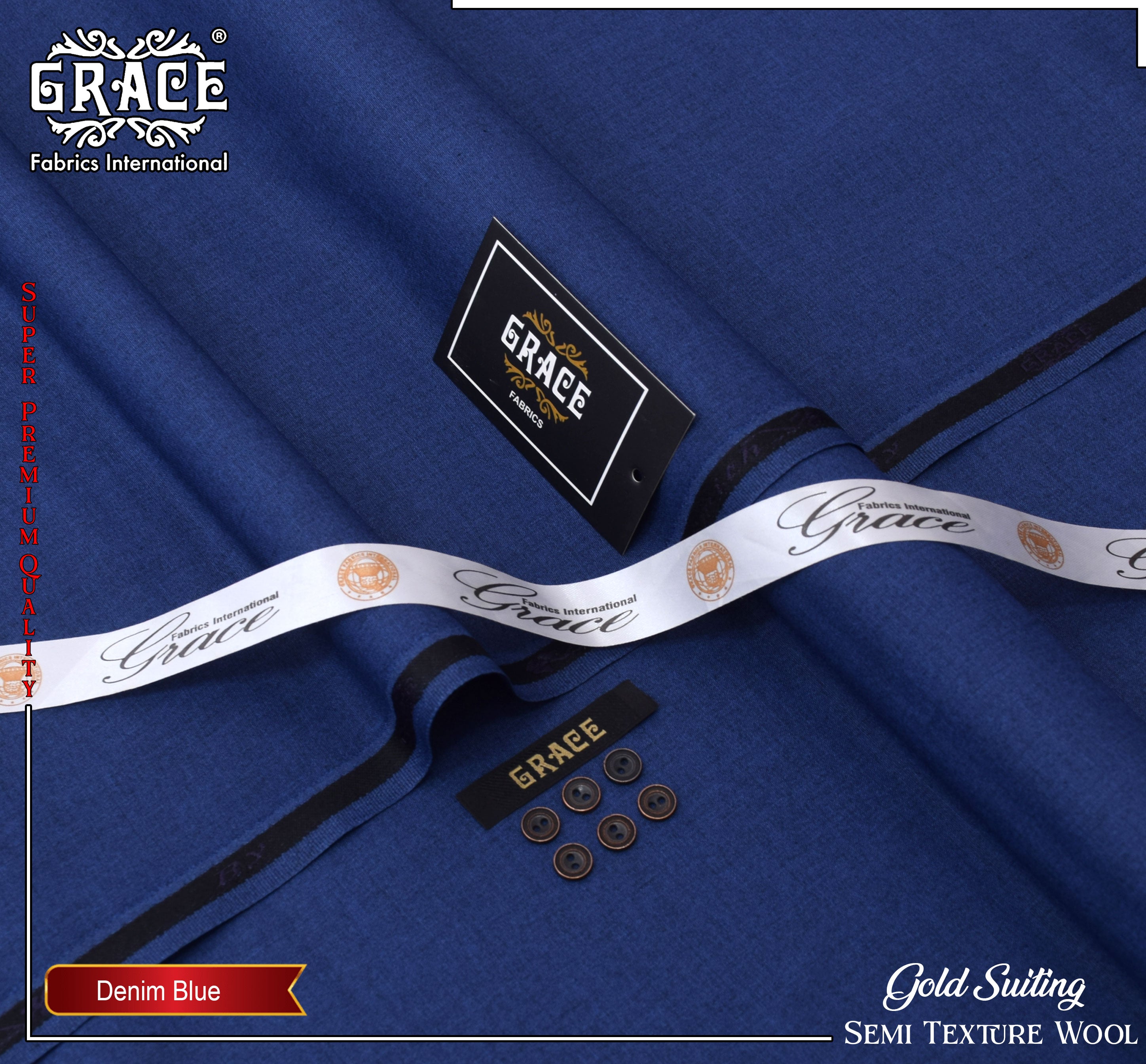Grace Winter Wool Fabric - Denim Blue