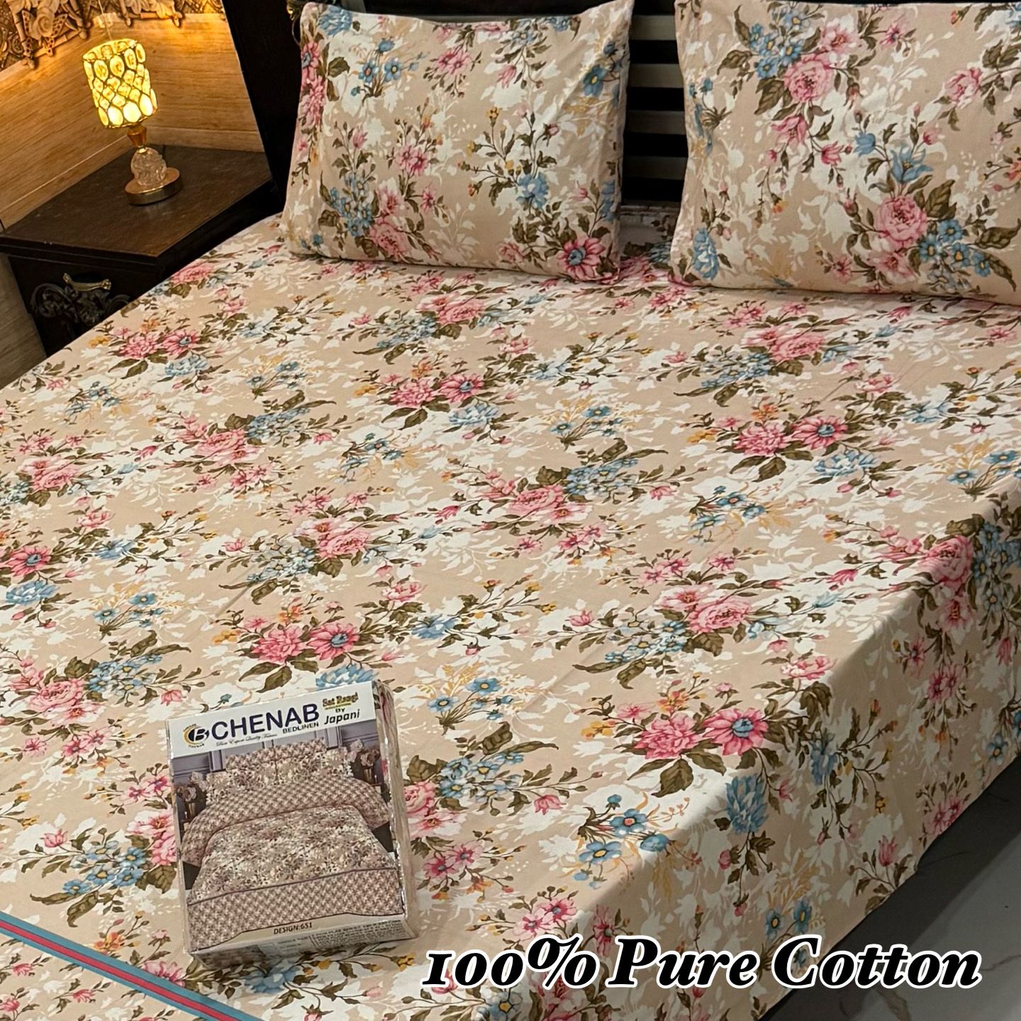 Pure Cotton Bedsheet 3Piece Set D-006