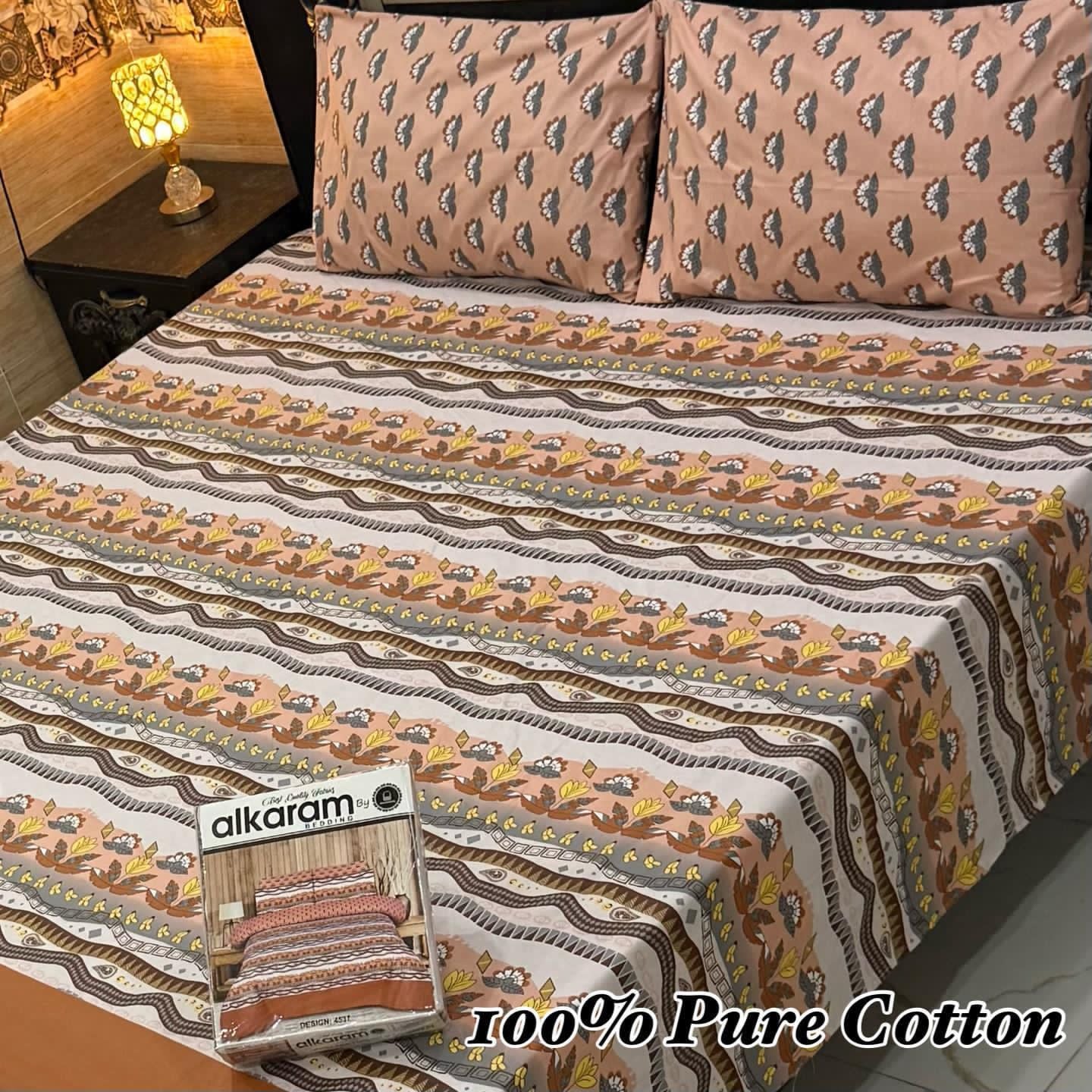 Pure Cotton Bedsheet 3Piece Set D-013