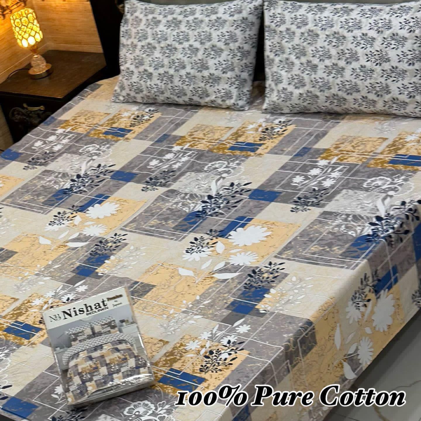 Pure Cotton Bedsheet 3Piece Set D-022