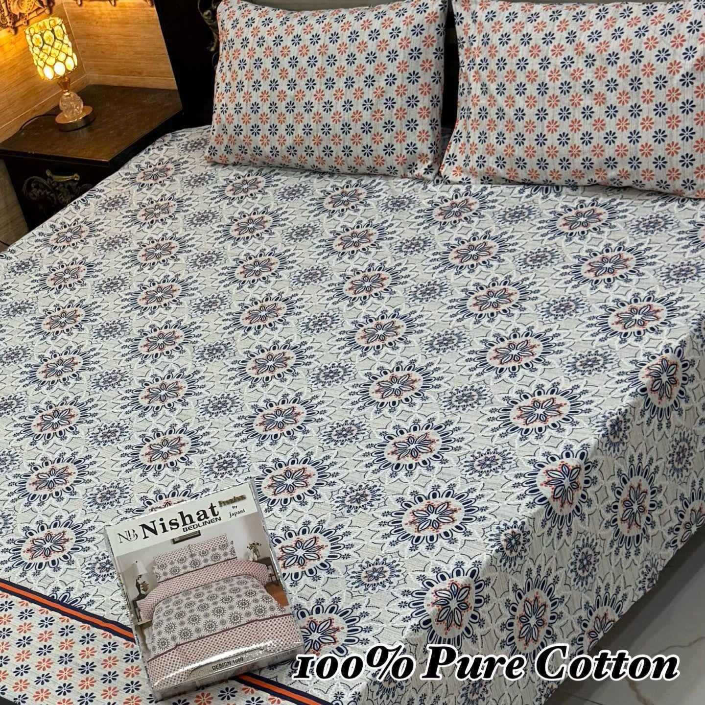 Pure Cotton Bedsheet 3Piece Set D-023