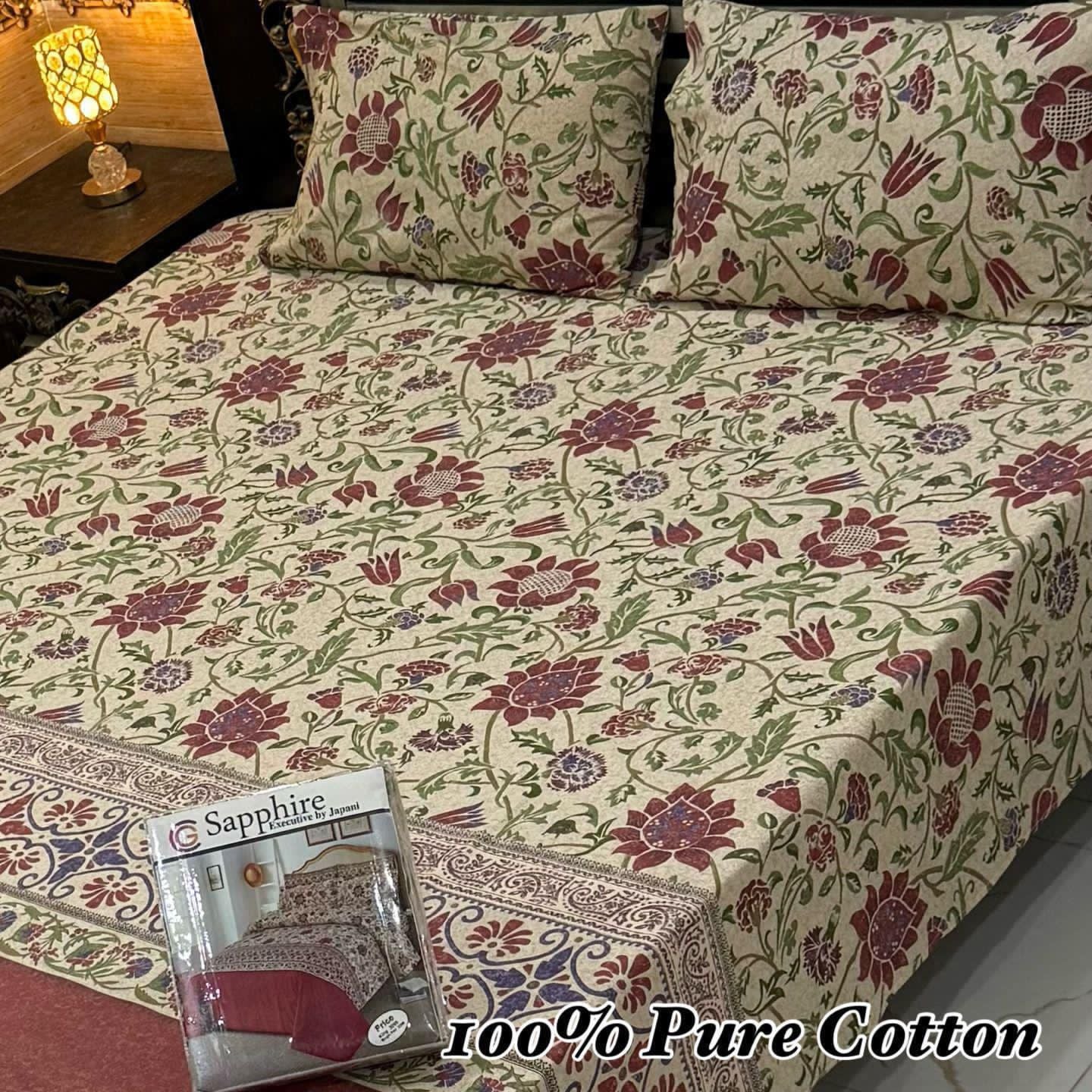 Pure Cotton Bedsheet 3Piece Set D-024