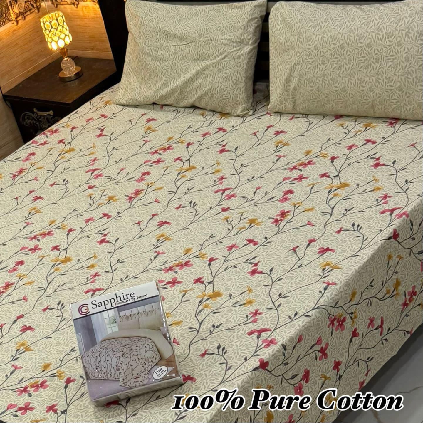 Pure Cotton Bedsheet 3Piece Set D-026
