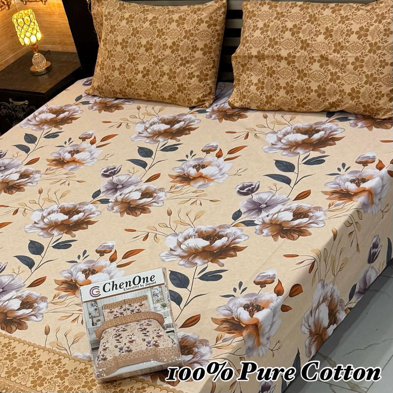 Pure Cotton Bedsheet 3Piece Set D-027