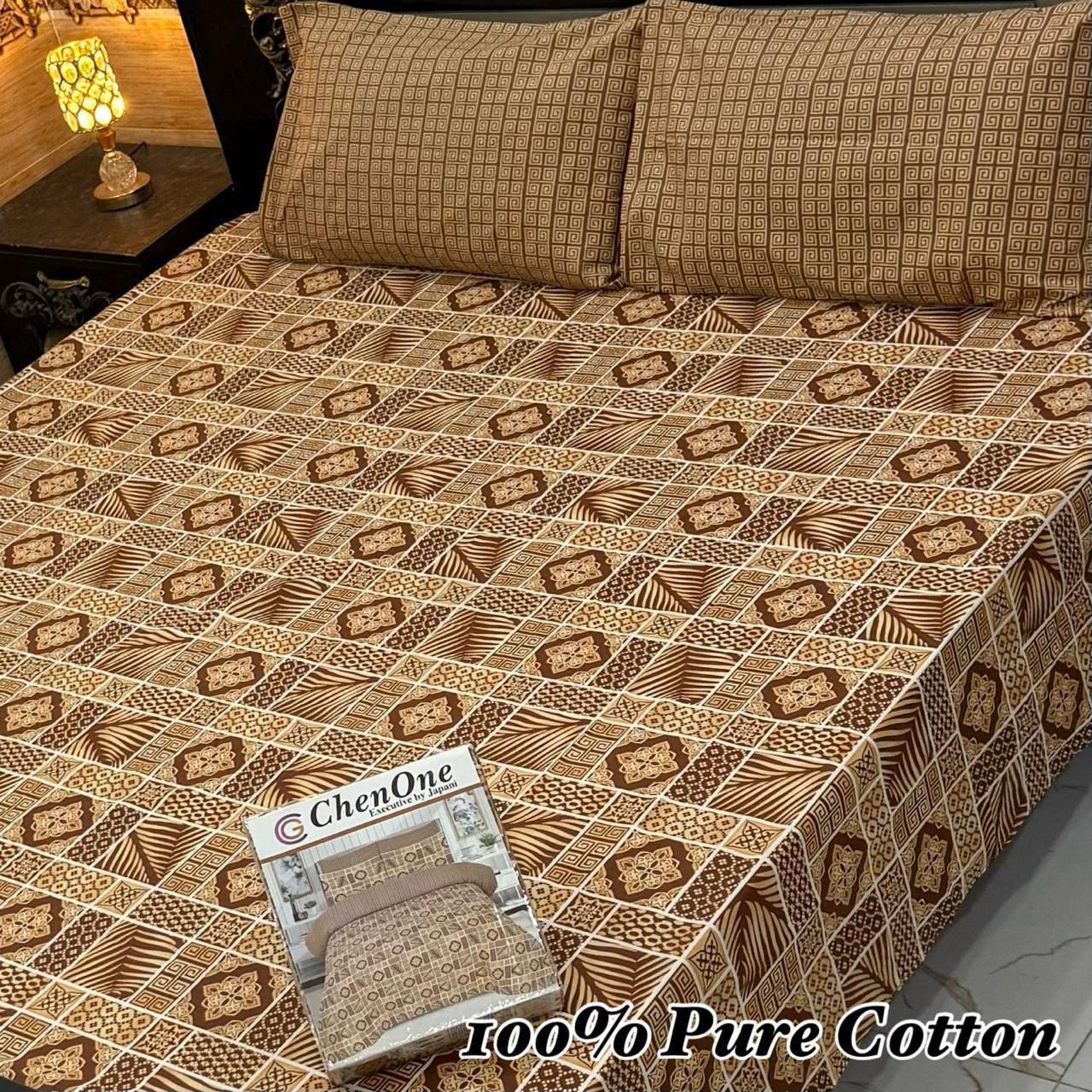 Pure Cotton Bedsheet 3Piece Set D-028