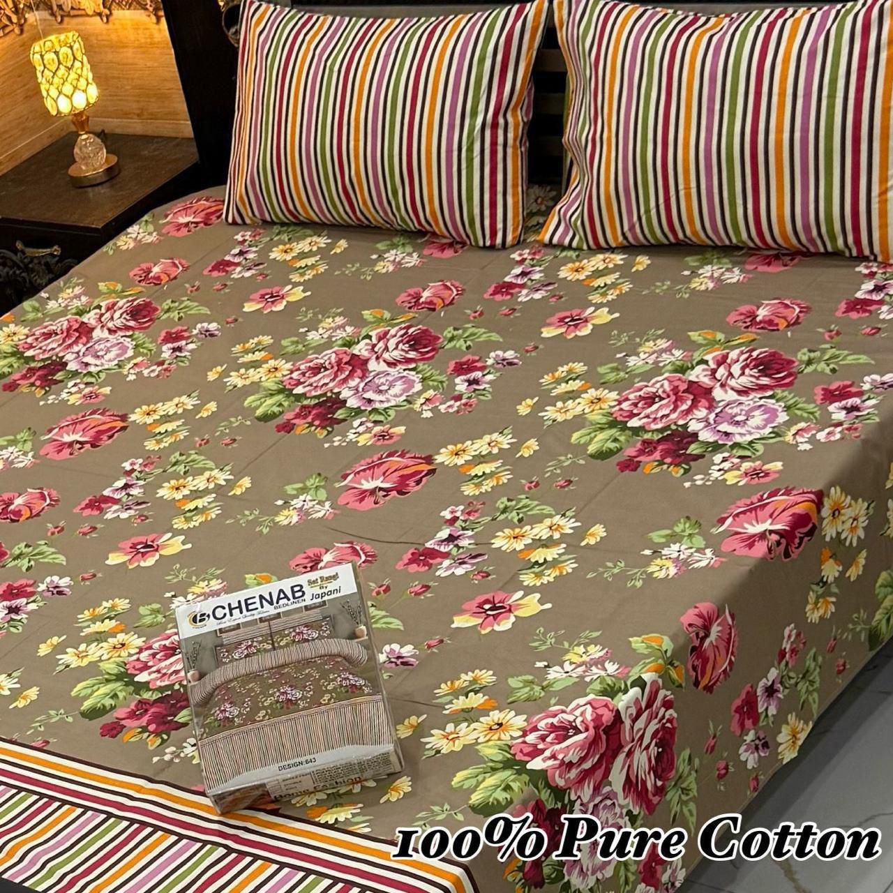 Pure Cotton Bedsheet 3Piece Set D-029