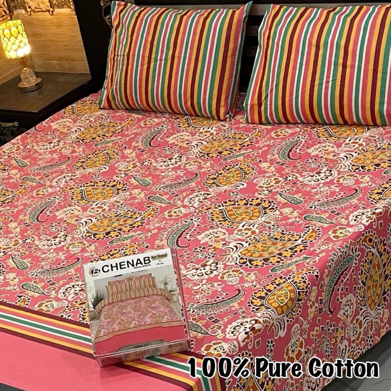 Pure Cotton Bedsheet 3Piece Set D-035