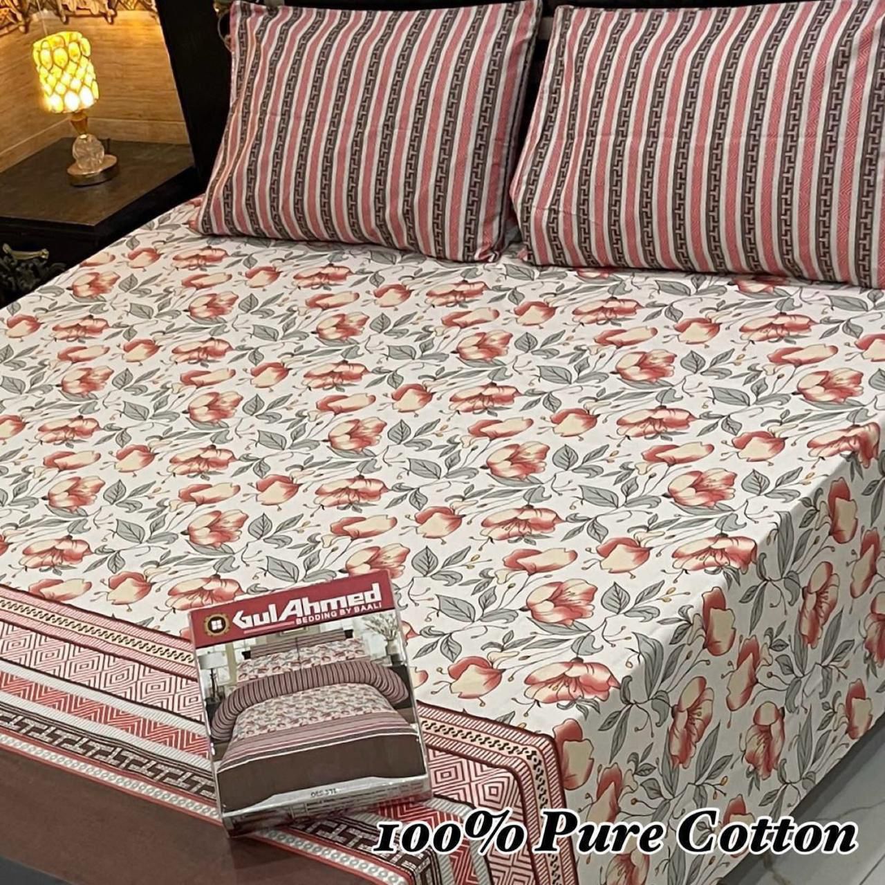 Pure Cotton Bedsheet 3Piece Set D-039