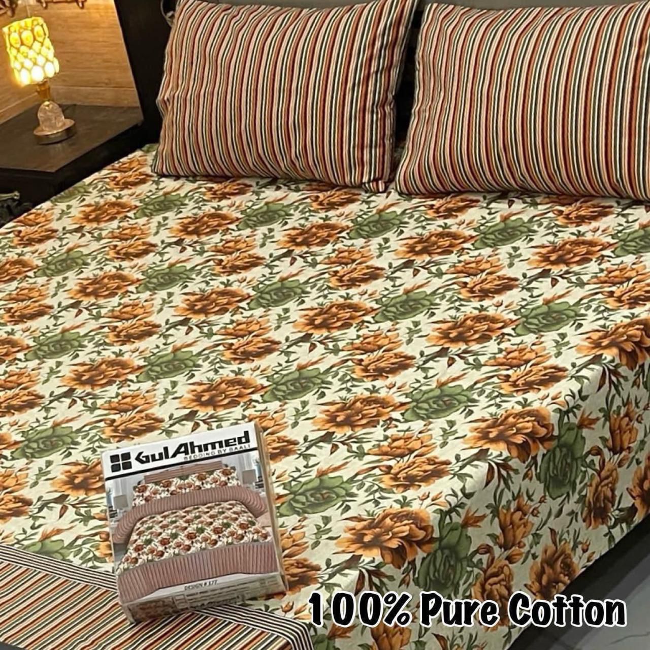 Pure Cotton Bedsheet 3Piece Set D-045