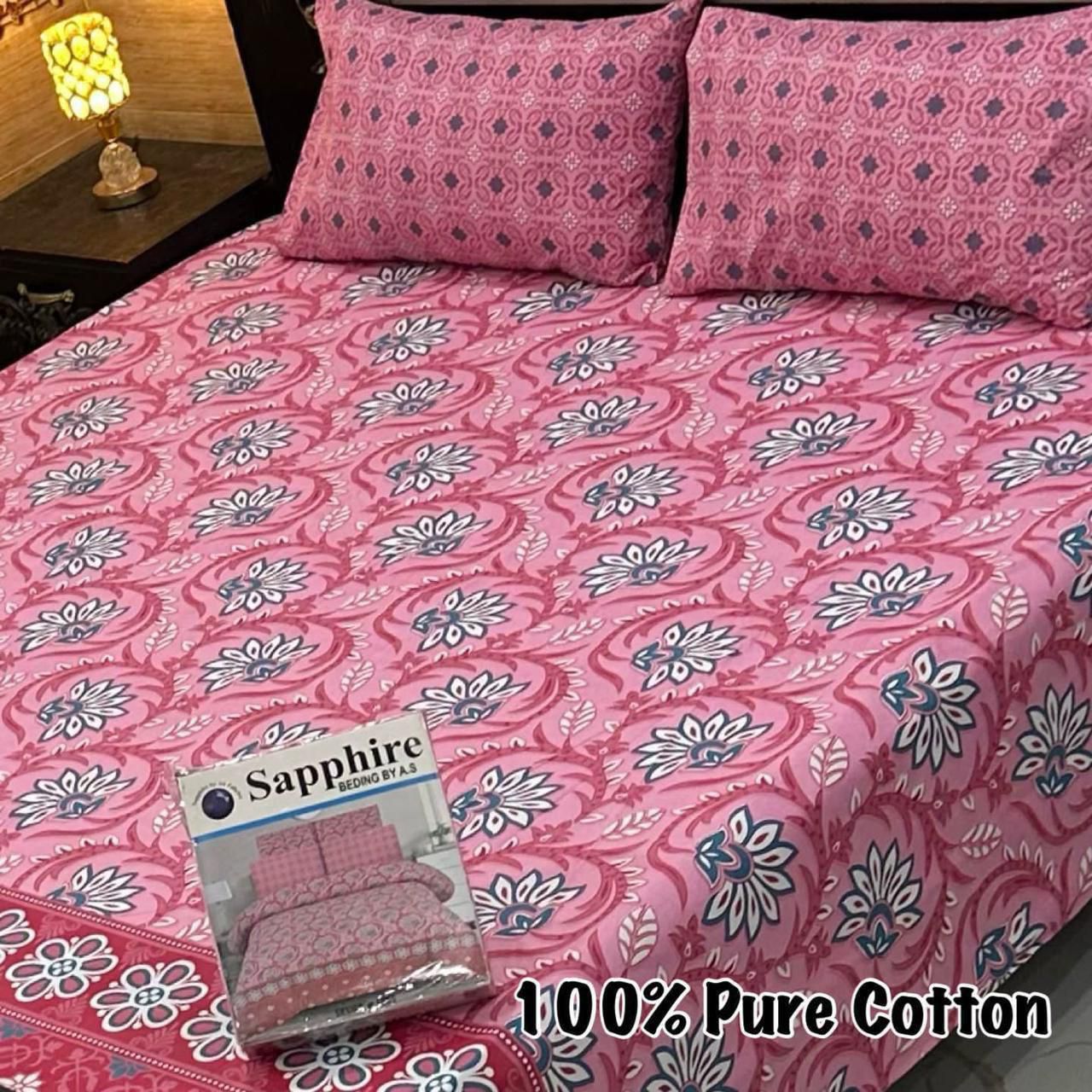 Pure Cotton Bedsheet 3Piece Set D-047