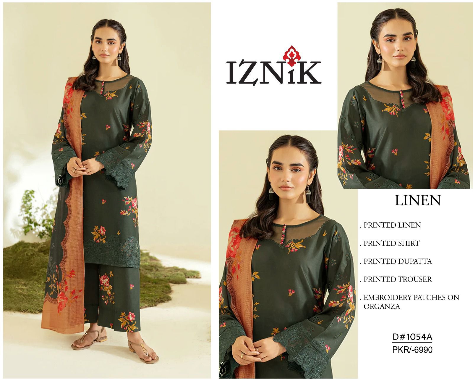 Iznik Linen Unstitched 3Piece D-001