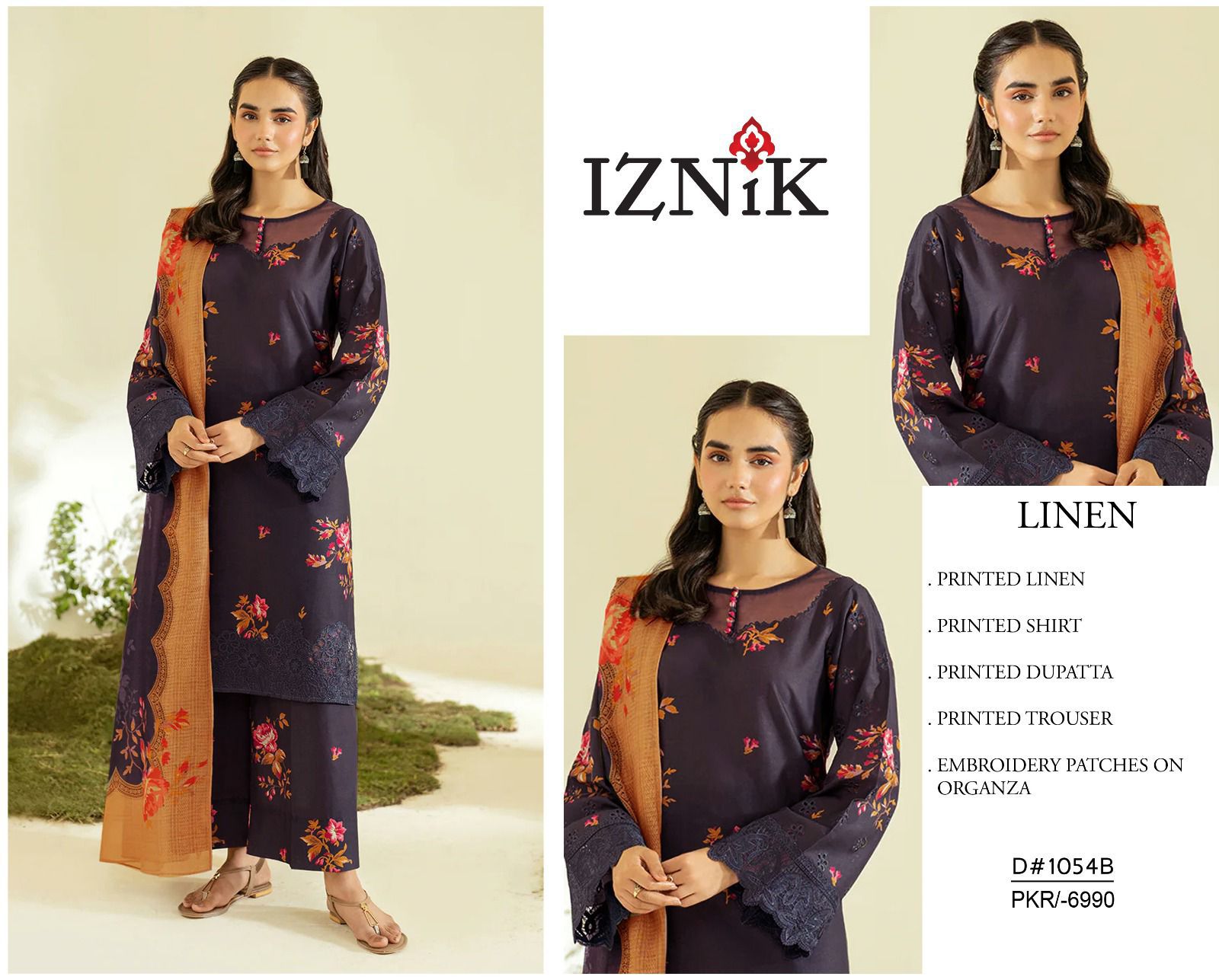 Iznik Linen Unstitched 3Piece D-002