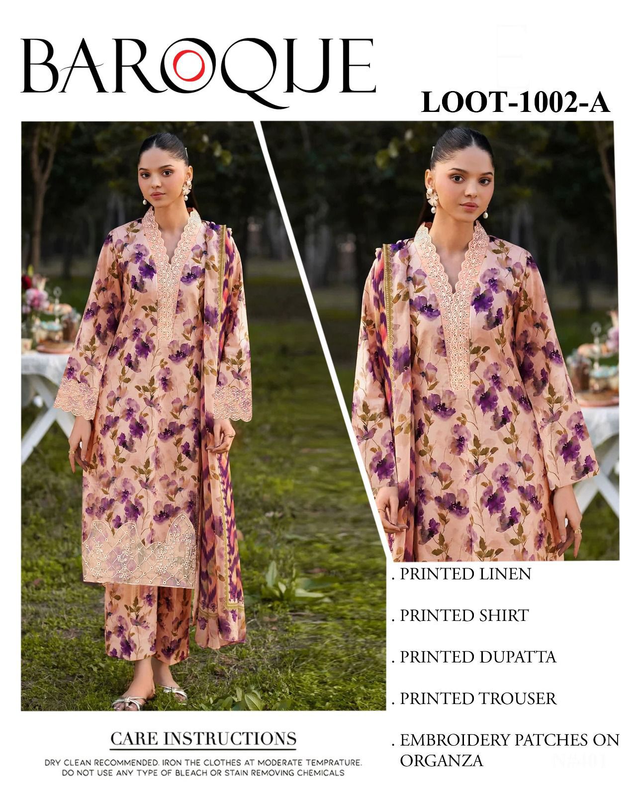 Baroque Linen Unstitched 3Piece D-007