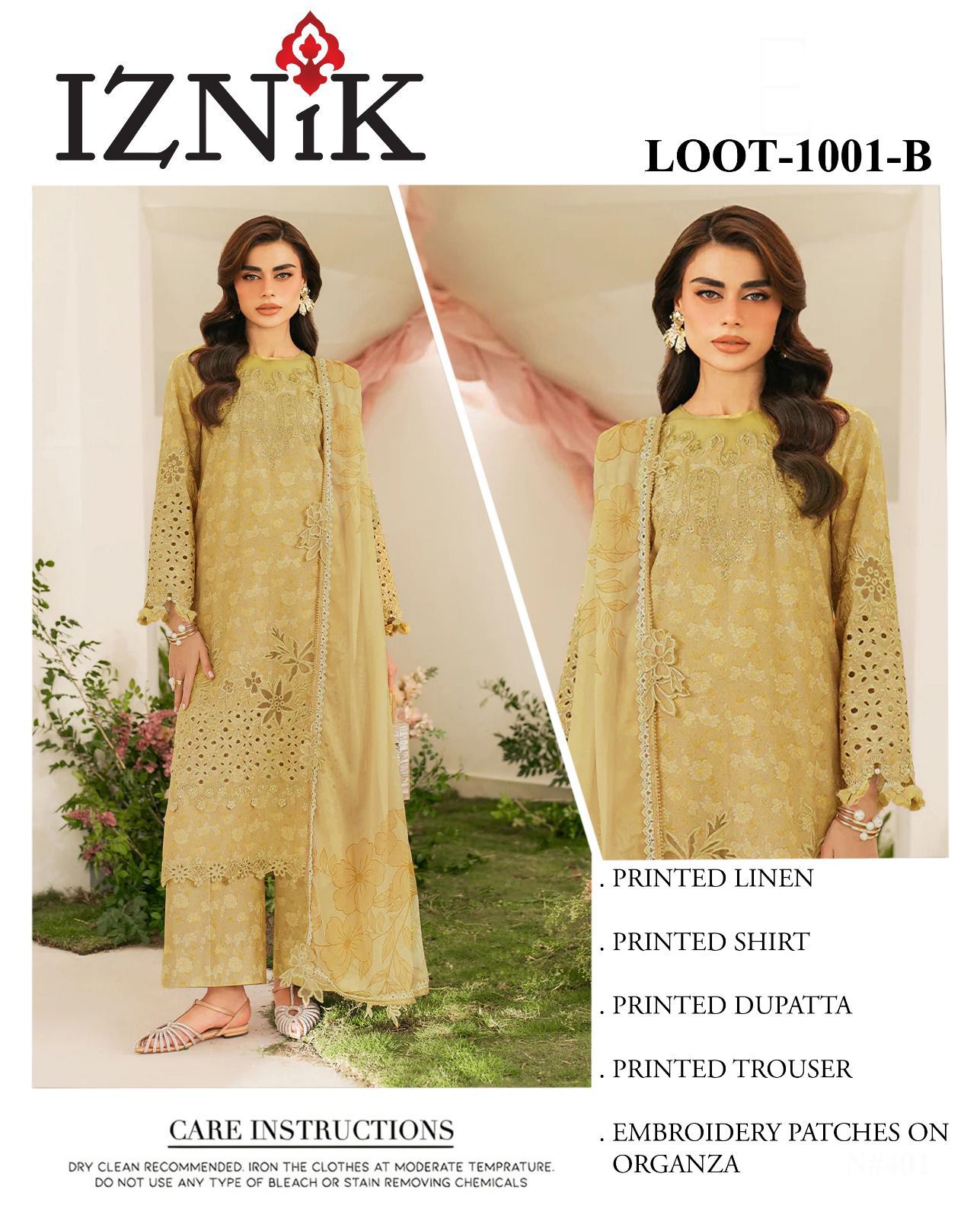 Iznik Linen Unstitched 3Piece D-010