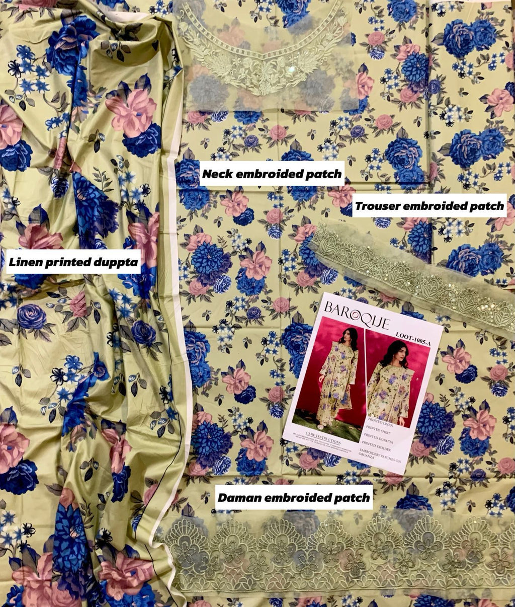 Baroque Linen Unstitched 3Piece D-014