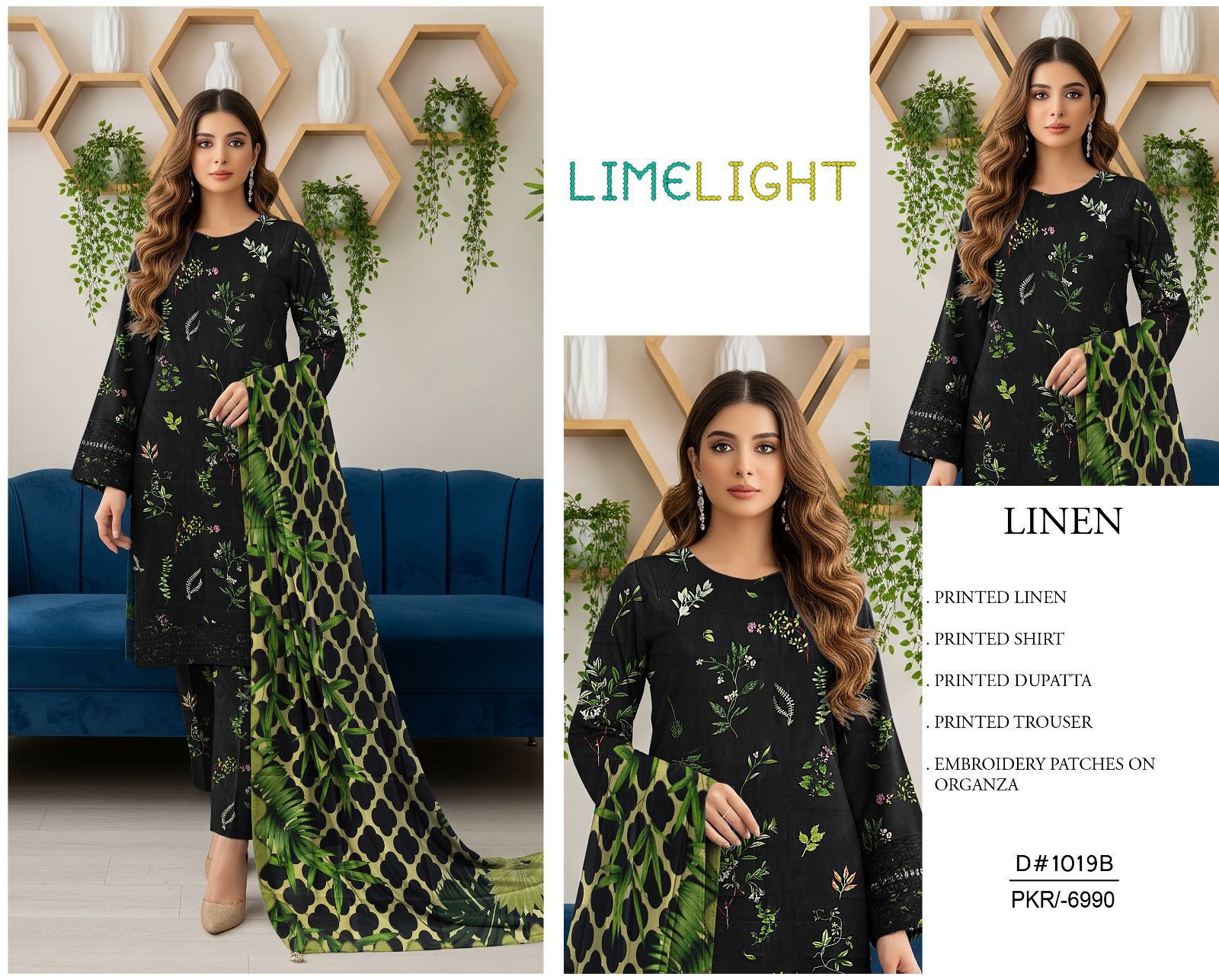Lime Light Linen Unstitched 3Piece D-017