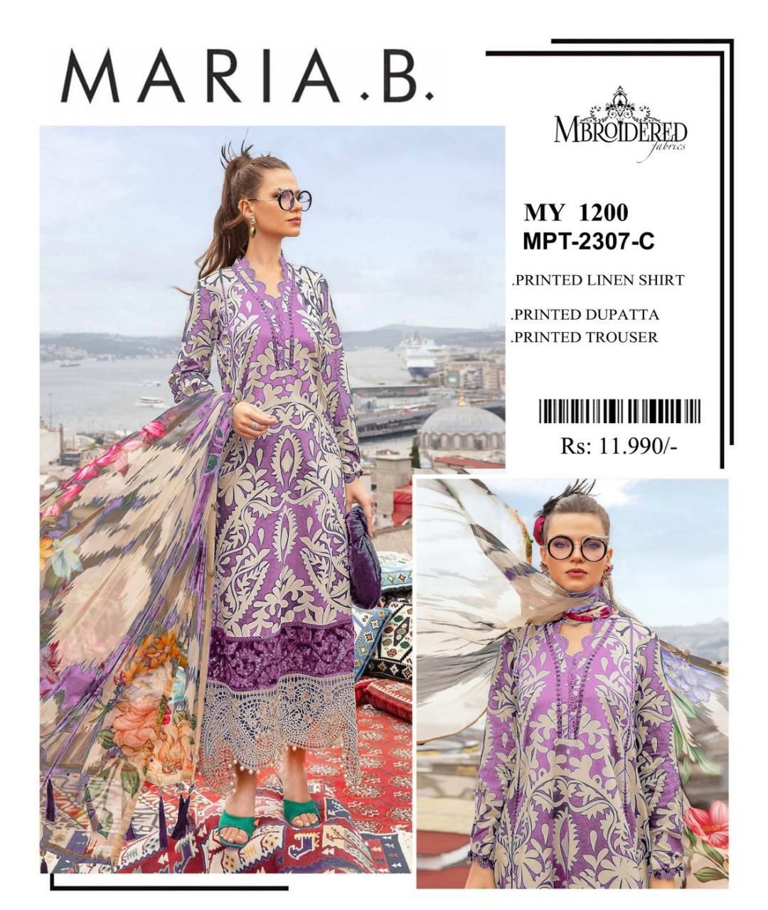 MARIA.B Linen Unstitched 3Piece D-019