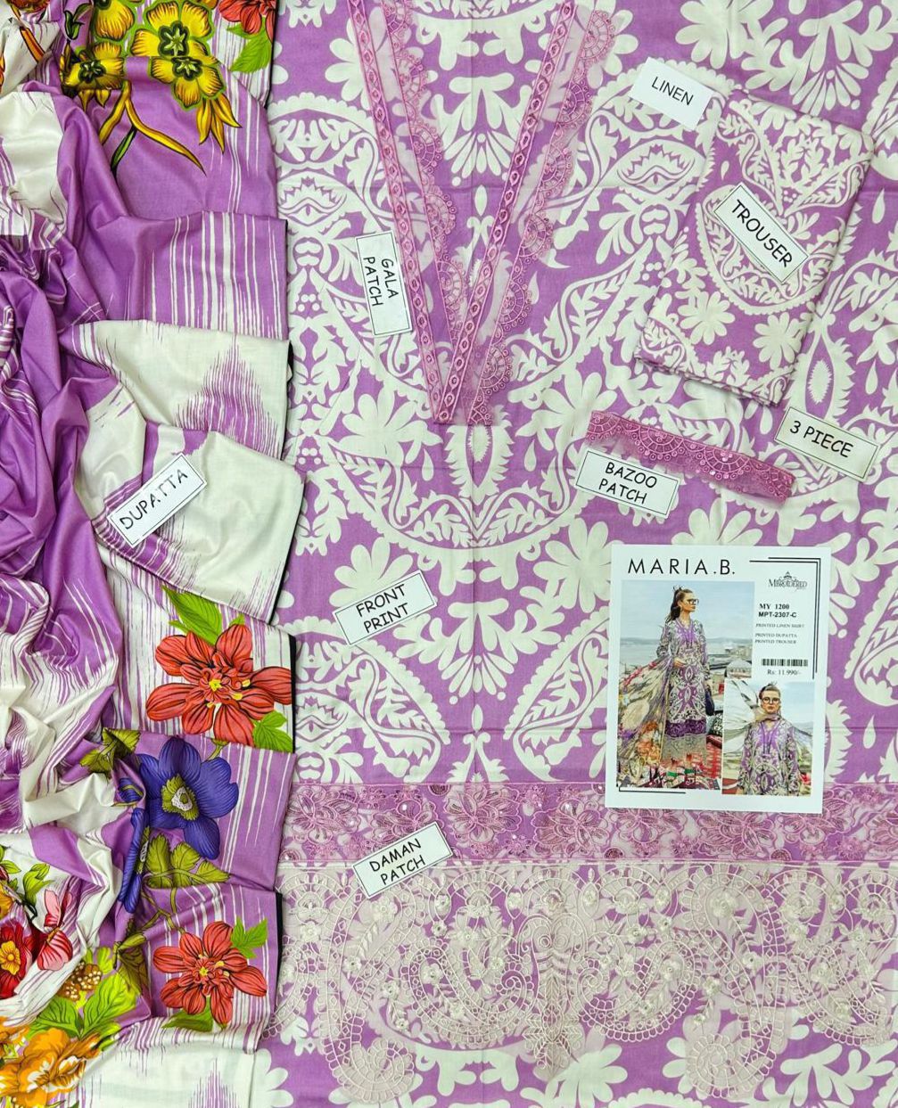 MARIA.B Linen Unstitched 3Piece D-019
