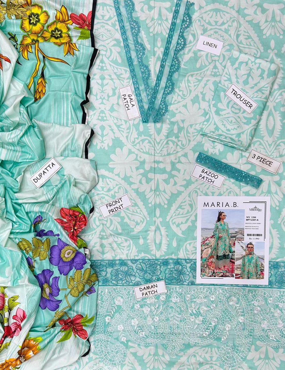 MARIA.B Linen Unstitched 3Piece D-020