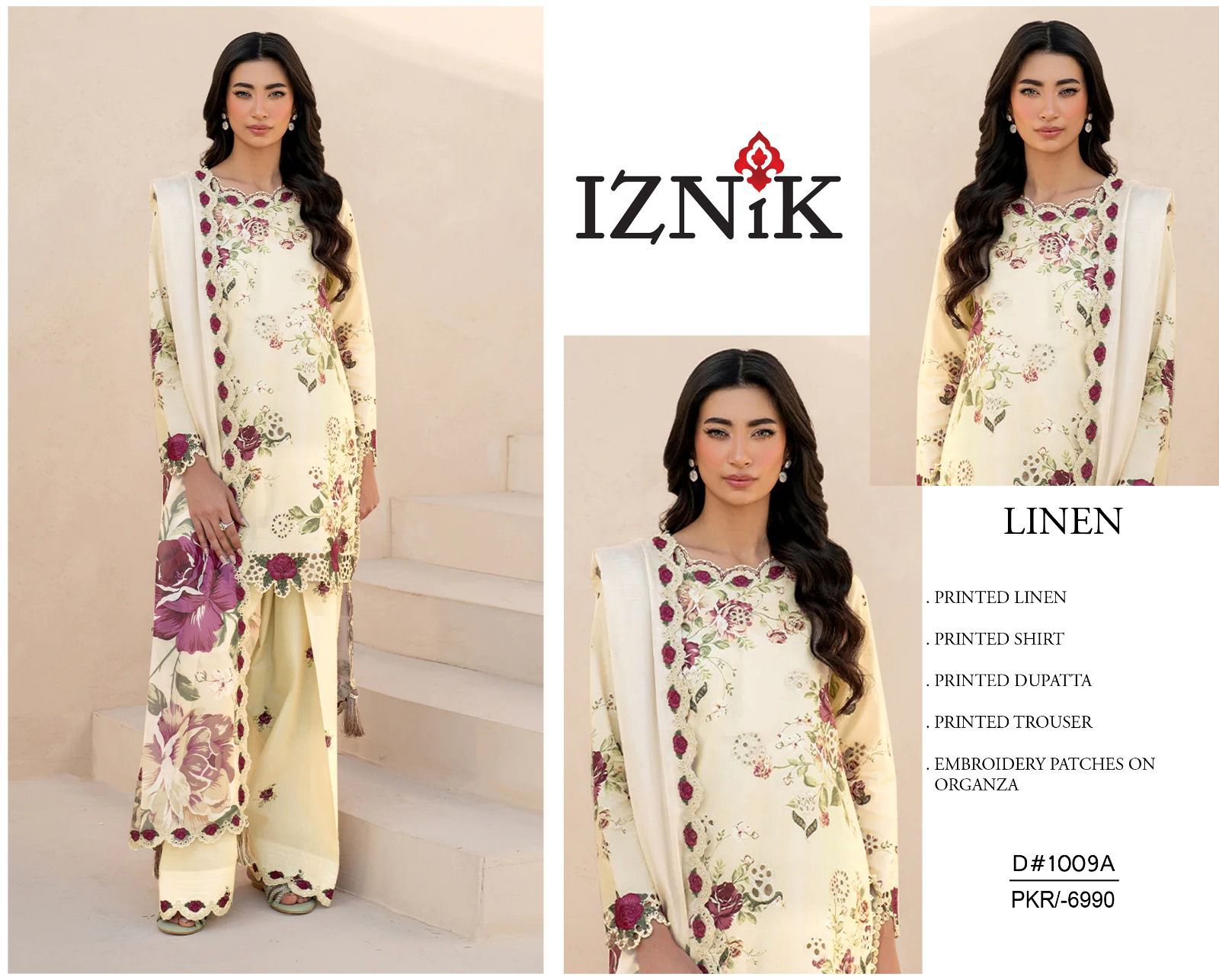 Iznik Linen Unstitched 3Piece D-022