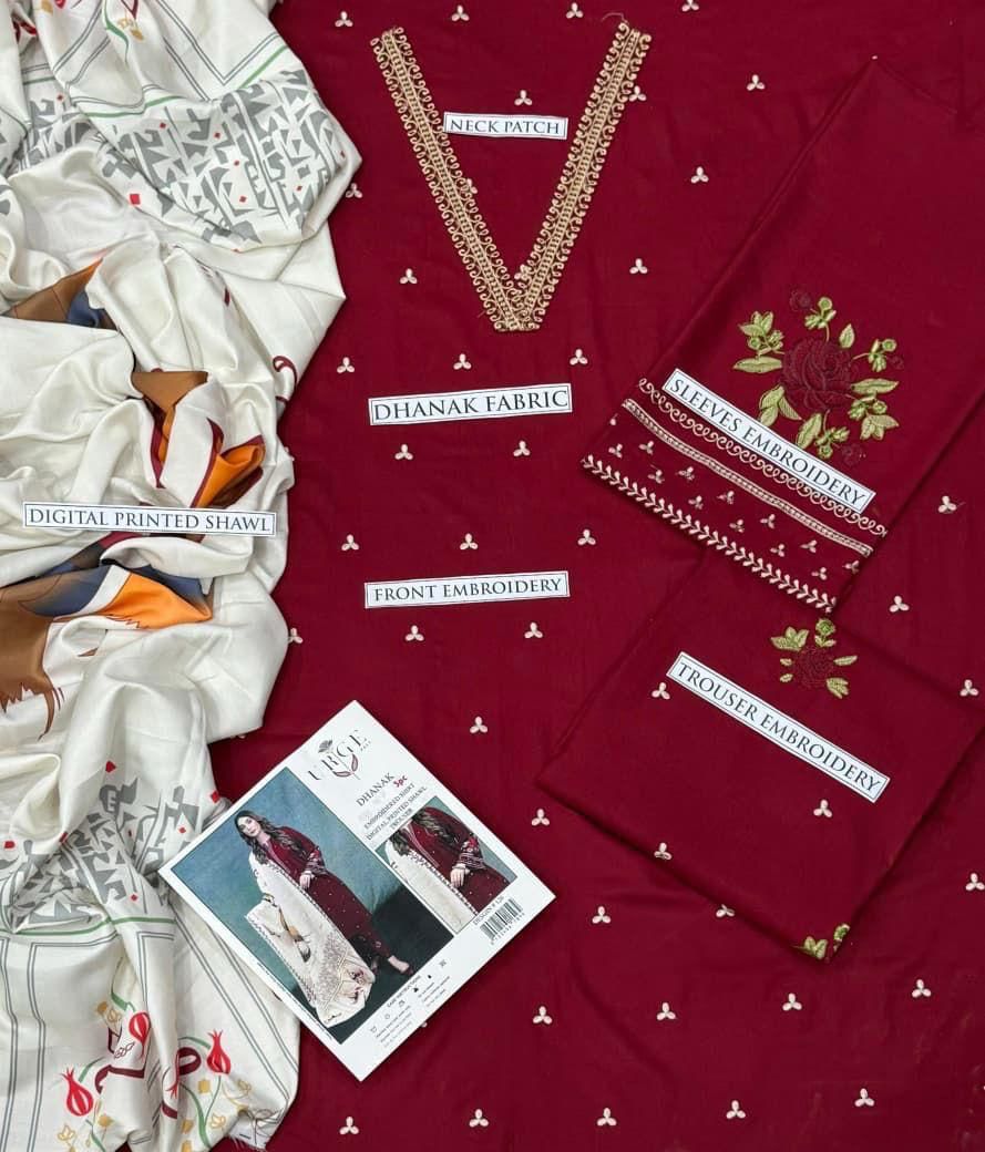 Dhanak Embroidered 3Piece D-004