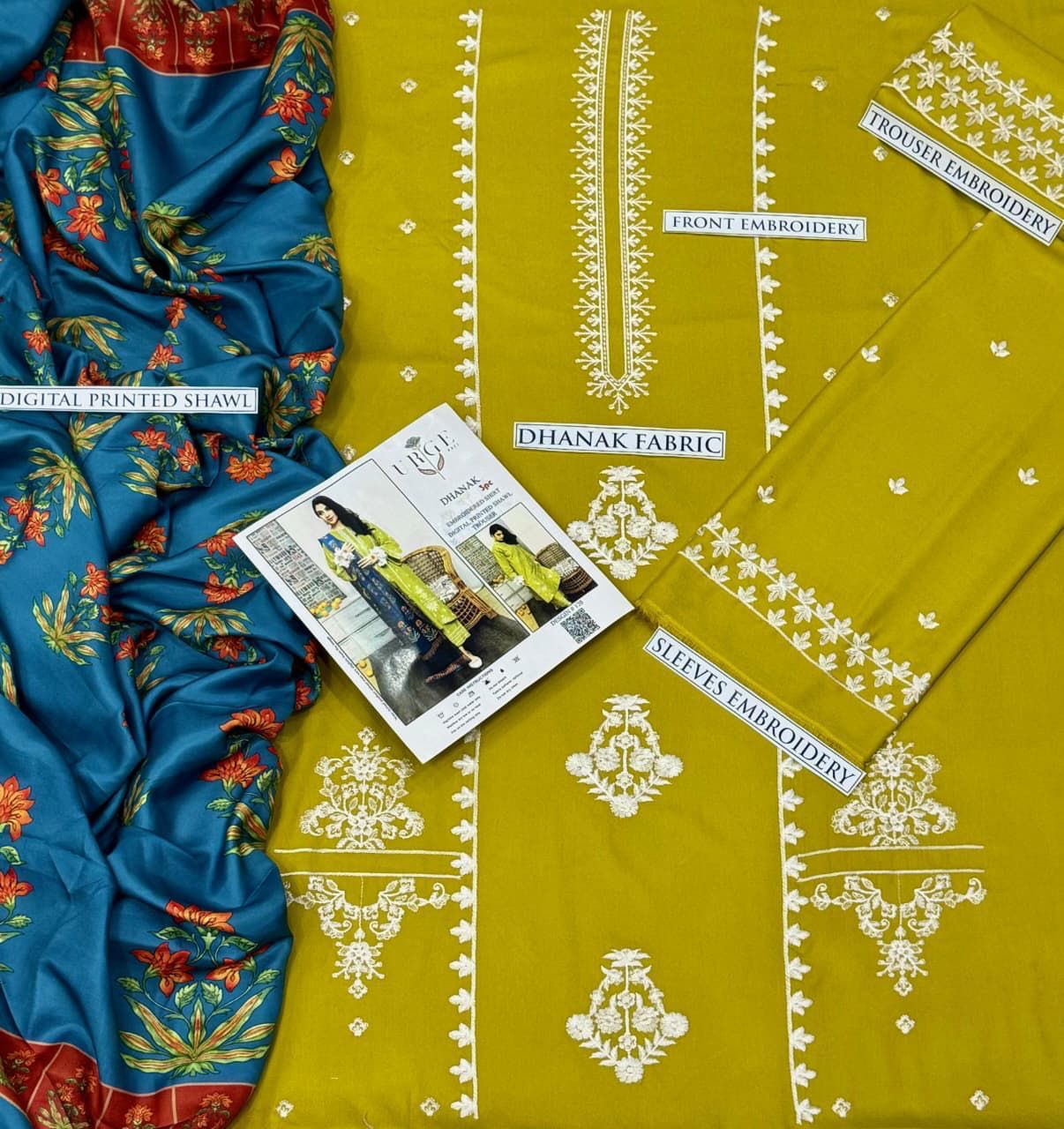 Dhanak Embroidered 3Piece D-006