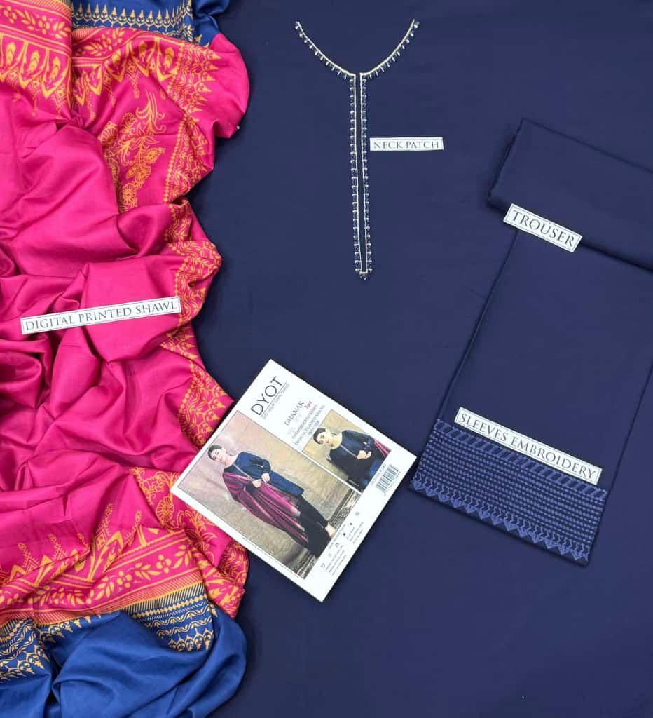 Dhanak Embroidered 3Piece D-007