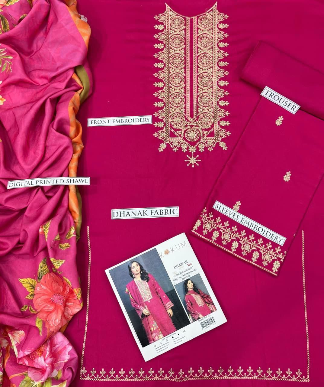 Dhanak Embroidered 3Piece D-009
