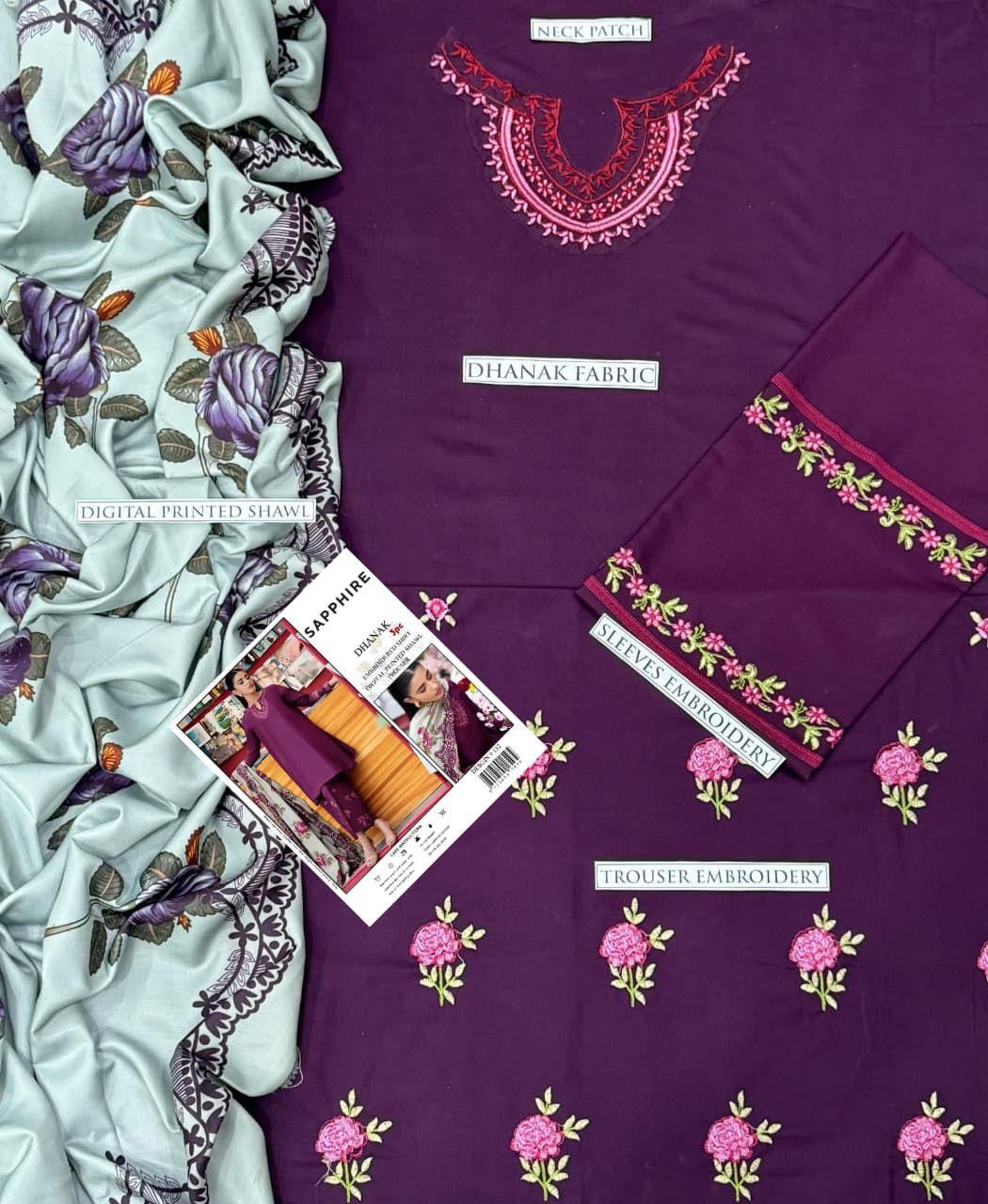 Dhanak Embroidered 3Piece D-012