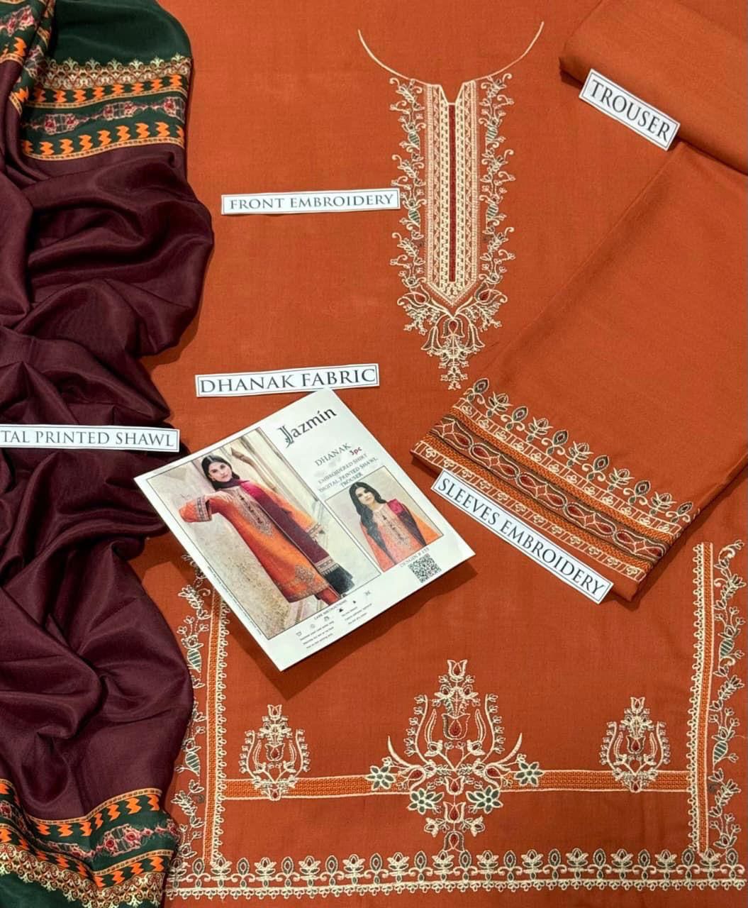 Dhanak Embroidered 3Piece D-023