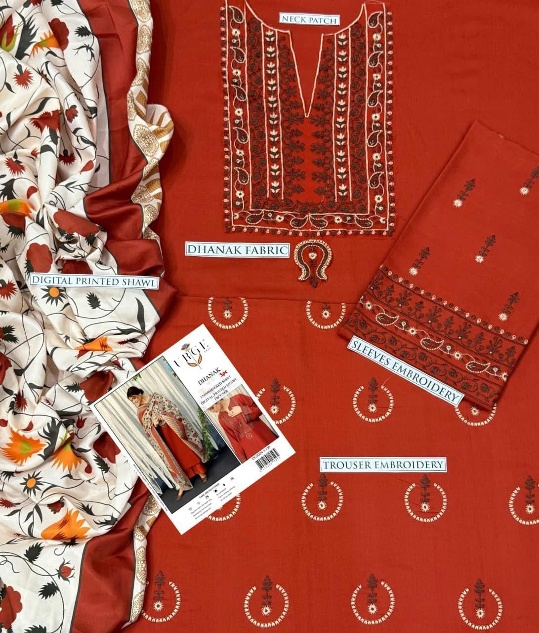 Dhanak Embroidered 3Piece D-024