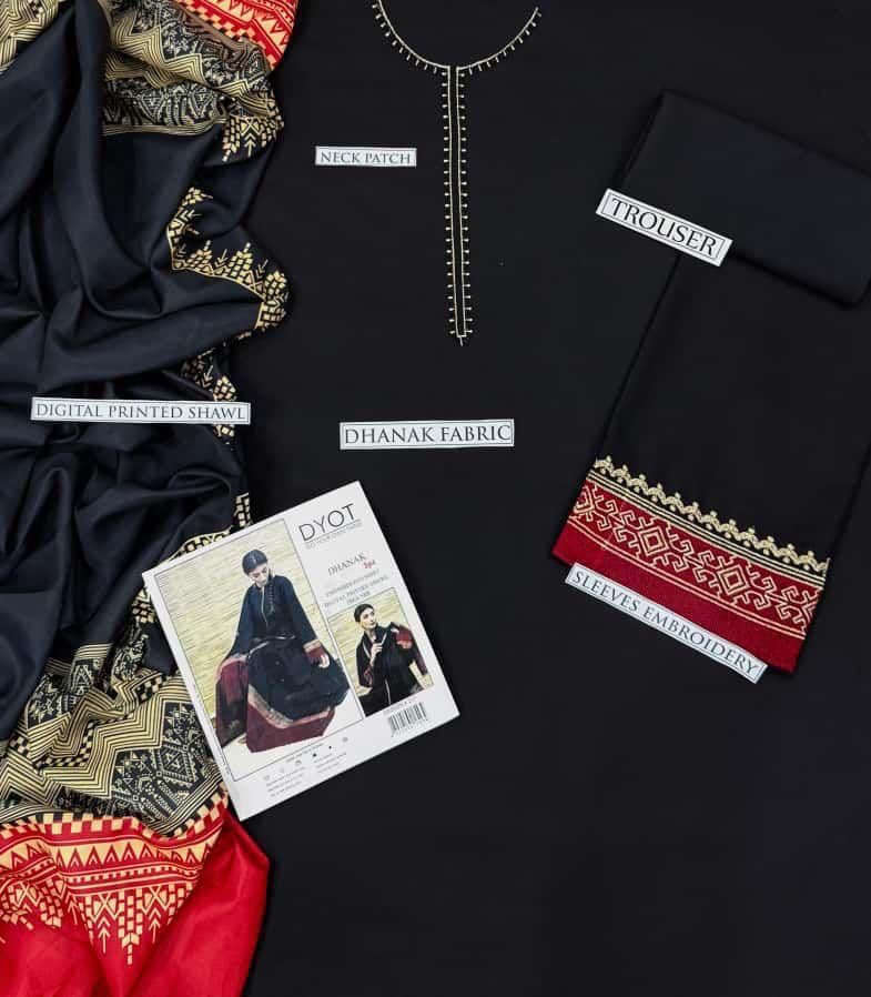 Dhanak Embroidered 3Piece D-034