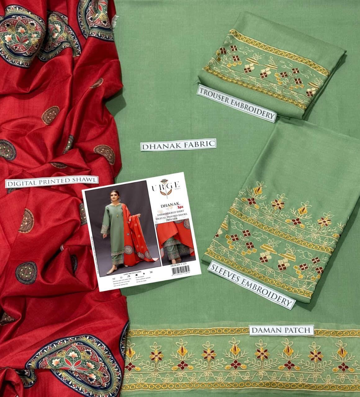 Dhanak Embroidered 3Piece D-037