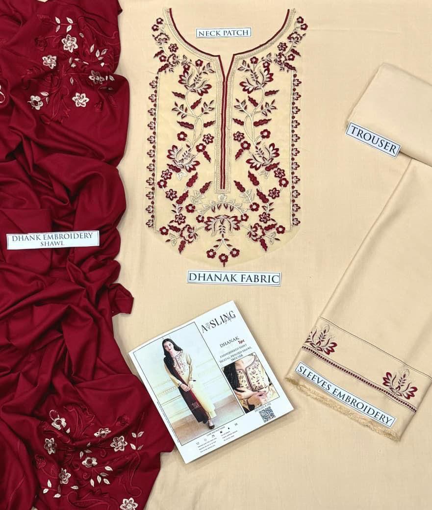 Dhanak Embroidered 3Piece D-039