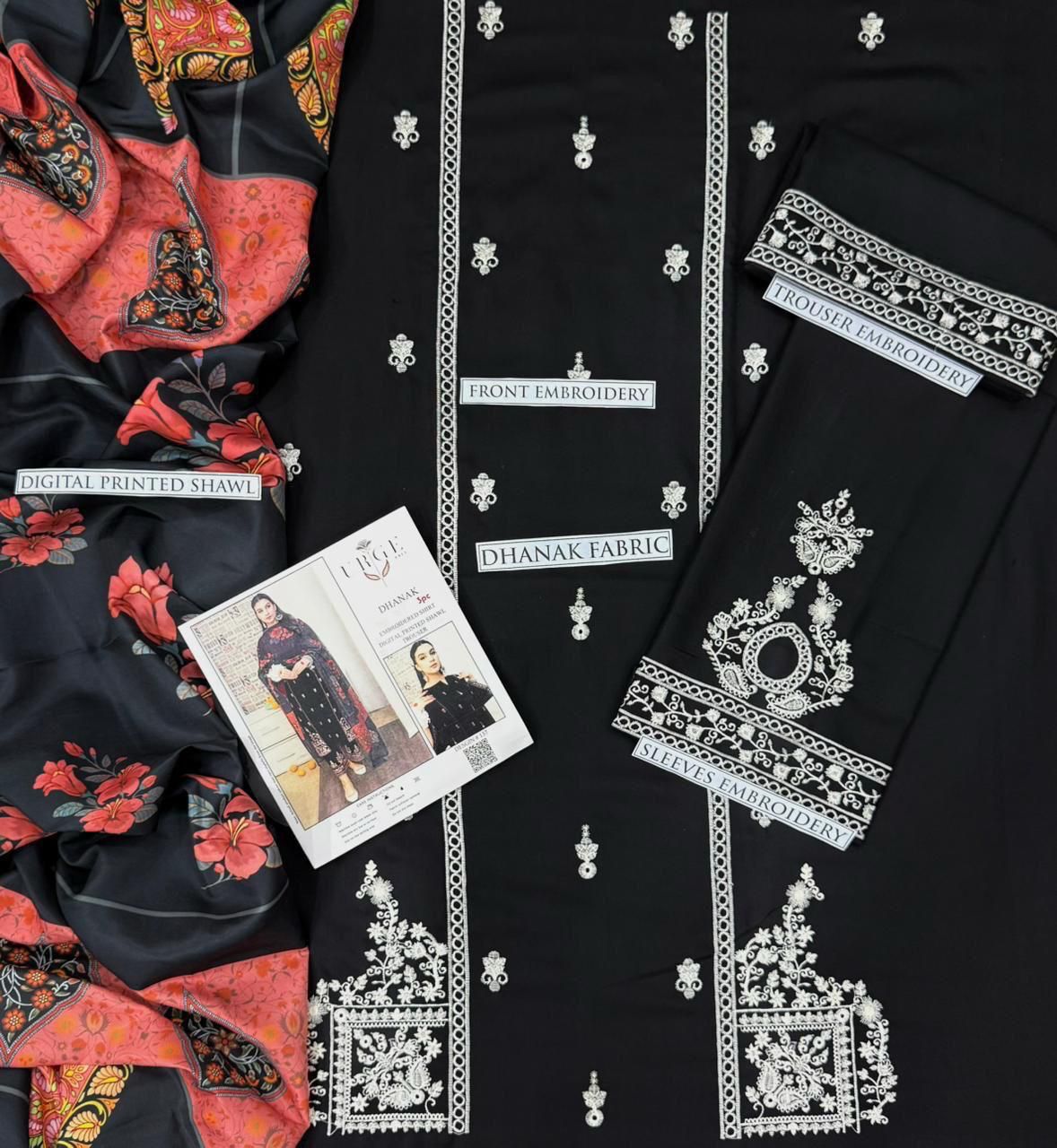 Dhanak Embroidered 3Piece D-045