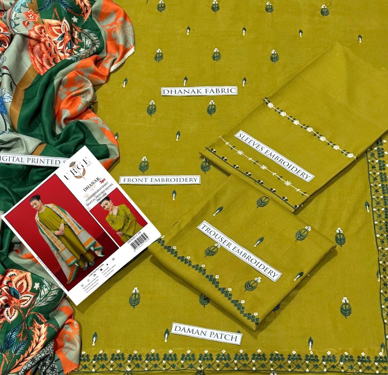 Dhanak Embroidered 3Piece D-047